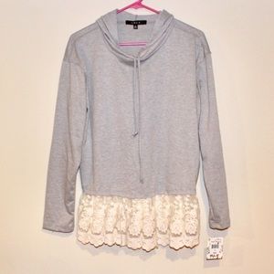 LDLA ⋆ Grey Hoodie Sweatshirt with Lace ⋆ M ⋆ NWT